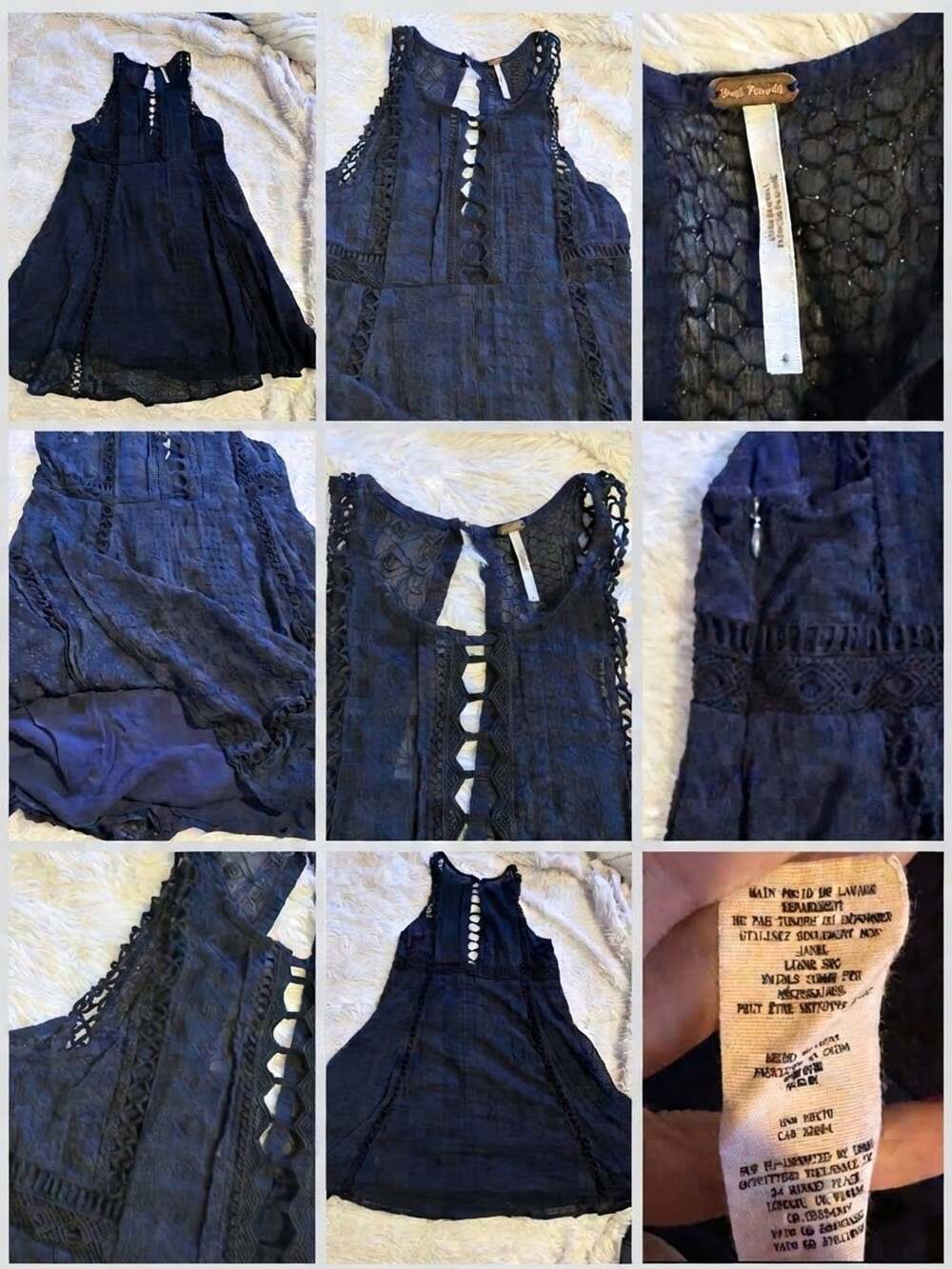 Free People Wherever You Go Mini Dress Size 4 Navy Black Lace